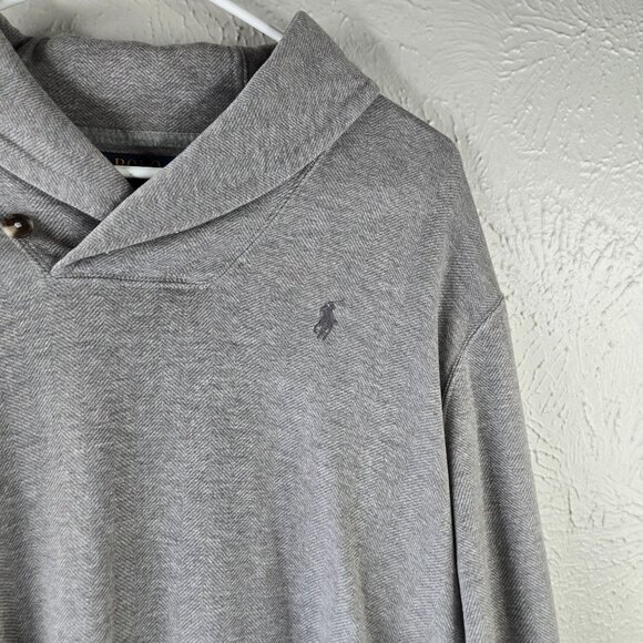 Ralph Lauren Shawl Collar Sweater Mens M Gray Preppy Pullover Logo Long Sleeve - Picture 10 of 13